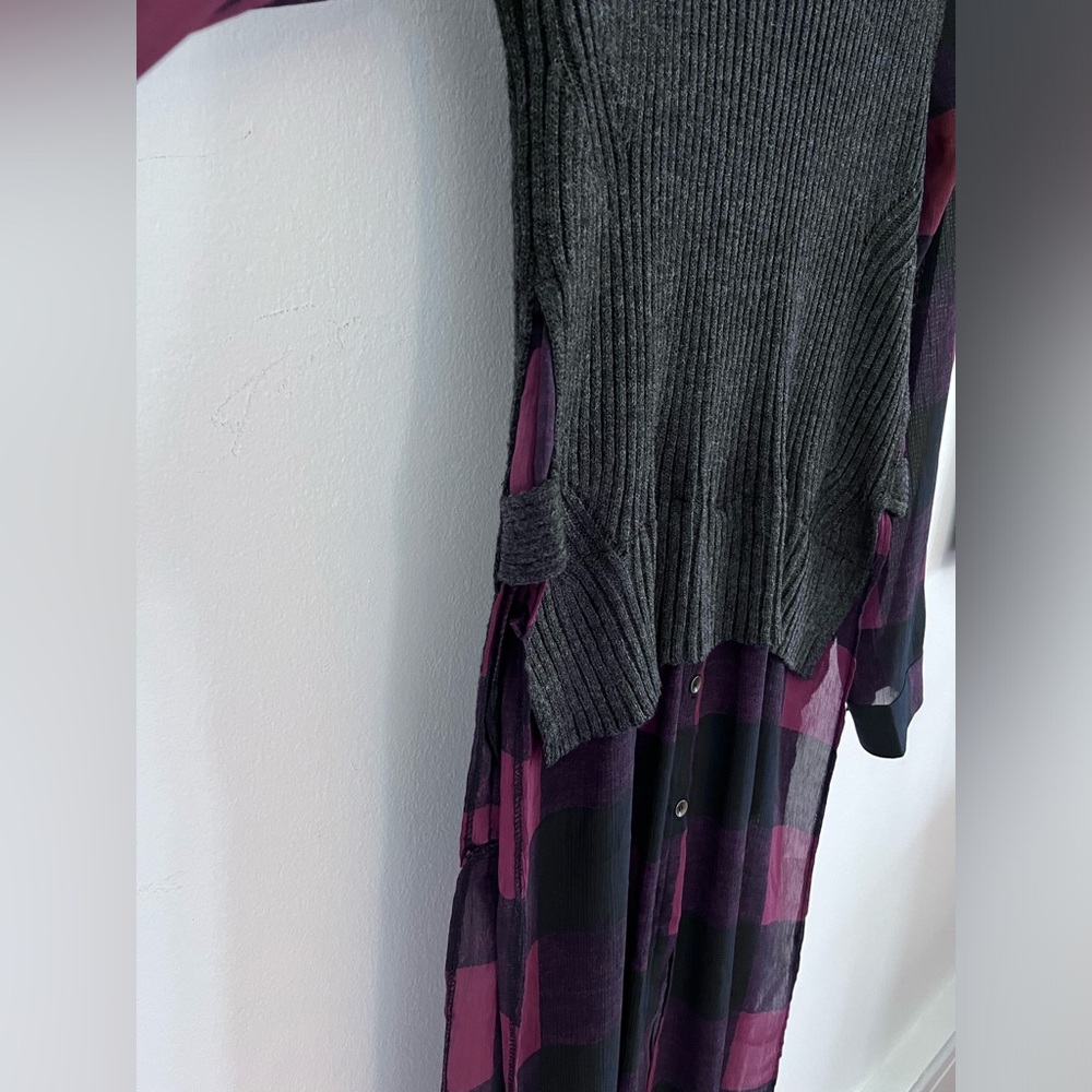 Rock & Republic Dress Sweater Faux Layered Sheer Bottom Buffalo Plaid Size Large - Picture 3 of 10